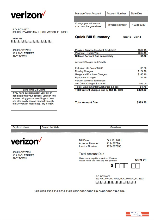 USA Verizon utility bill template in Word format, fully editable, version 2
